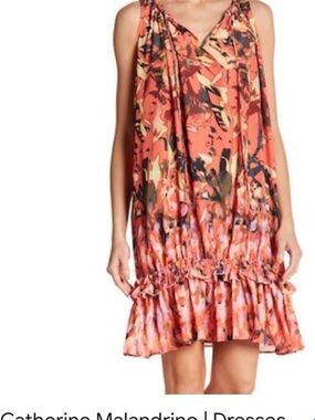 Catherine Malandrino Coral Floral Ruffled Mini Dress